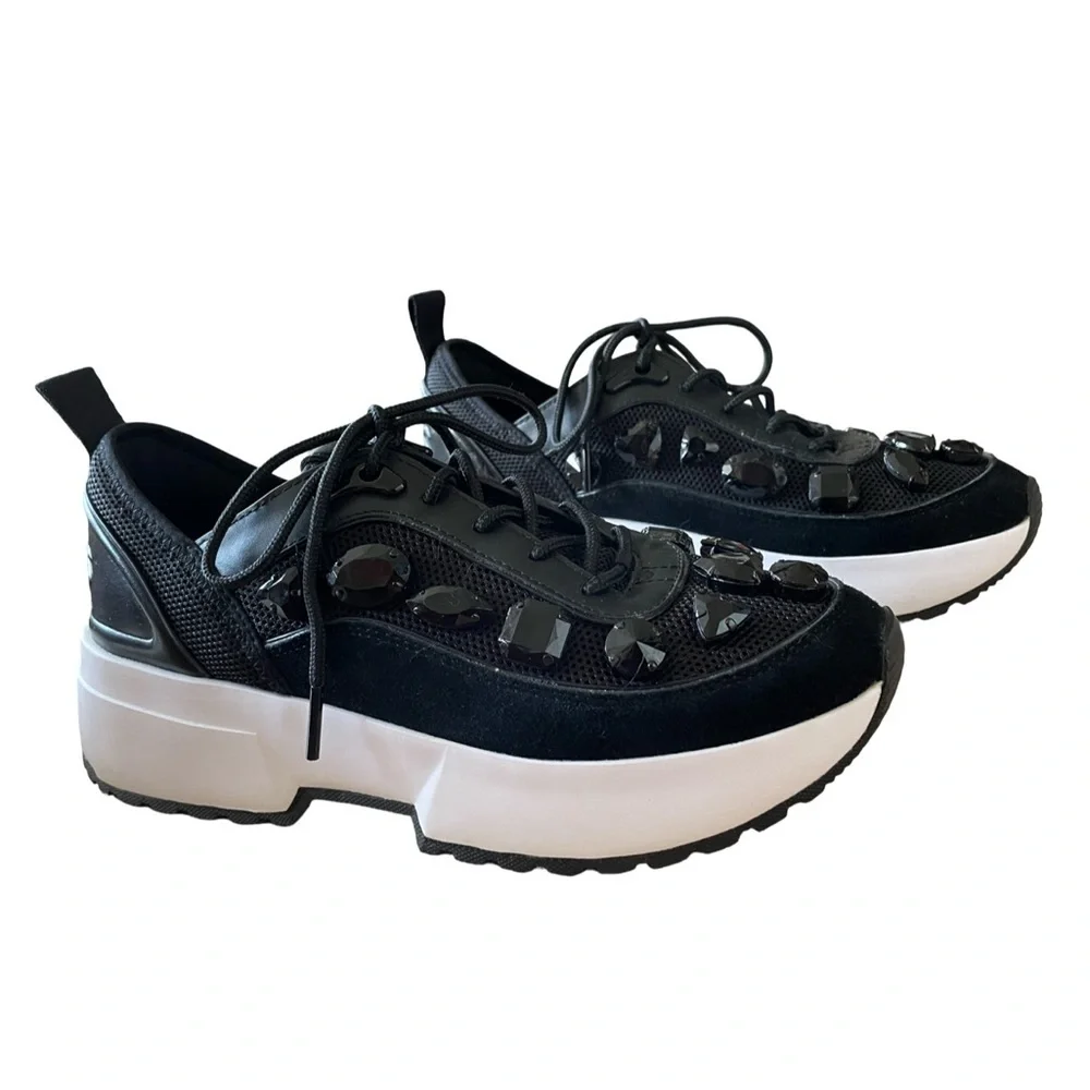 Michael Kors Chaplin Jewel Embellished Mesh and Leather Trainer